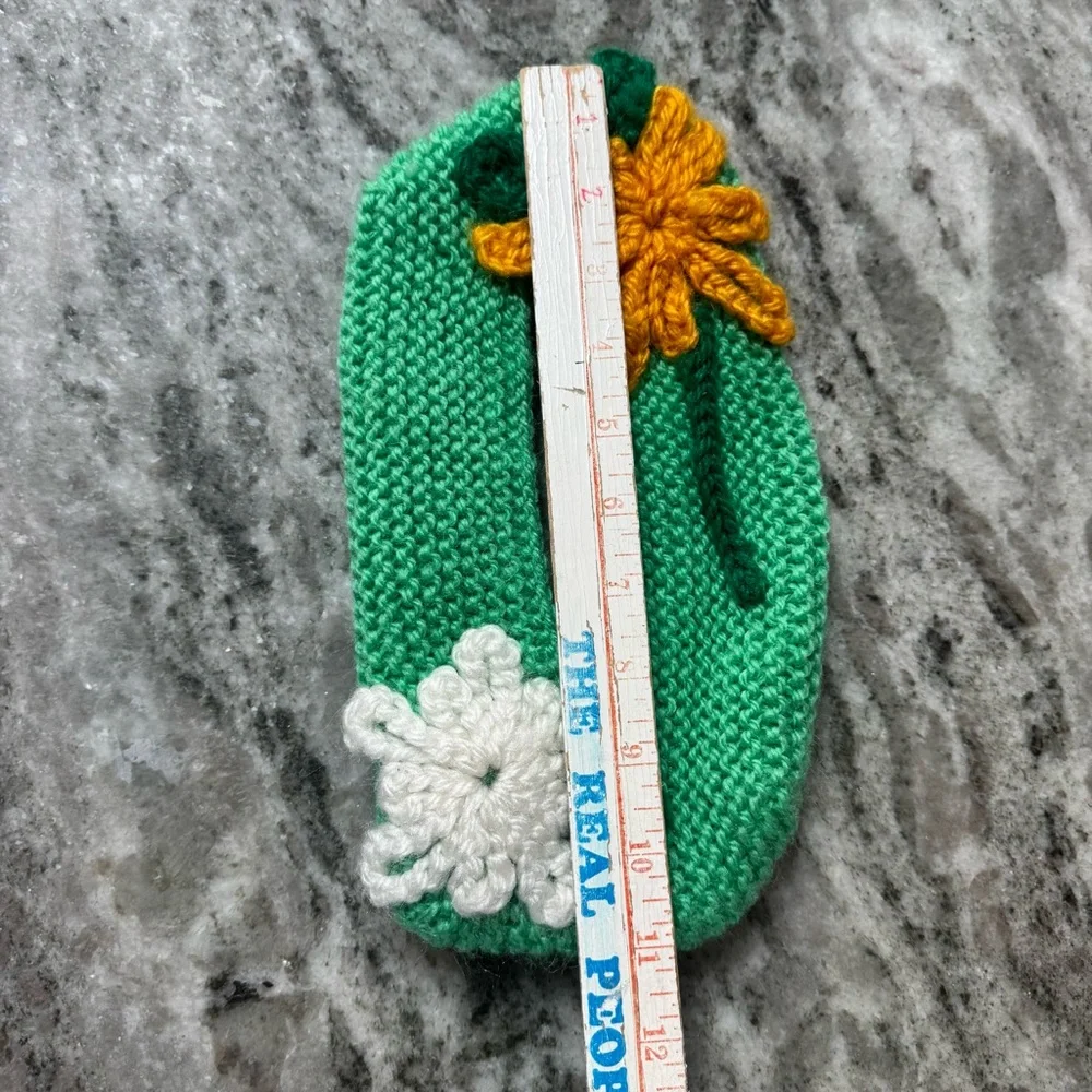 Vintage Hand Knit Crochet Bathroom Set – 3 Pieces, Green with Flowers